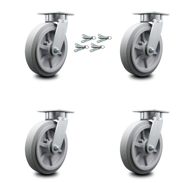 Service Caster 8 Inch Kingpinless Thermoplastic Rubber Wheel Swivel Caster Set with Swivel Lock SCC-KP30S820-TPRRF-BSL-4 - main